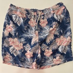 F&F Swim Trunks Mens Shorts Floral Blue Pink Size XL